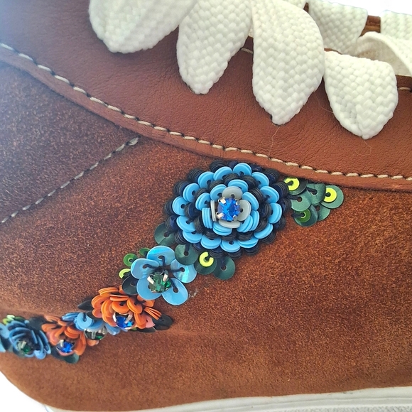 Coach Suede High Top Sneakers with Sequin Floral Embellishment - Picture 13 of 15